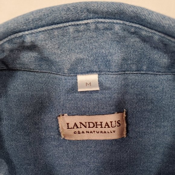 Landhaus C&A Naturally Shirt Mens Medium Blue Denim Classic Fit Button Up Casual - Picture 2 of 15